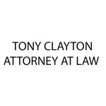 A logo of tony clayton attorney at law in black and white