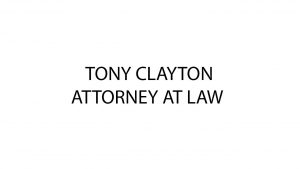 A logo of tony clayton attorney at law in black and white