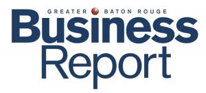 A logo of business report in blue with white background