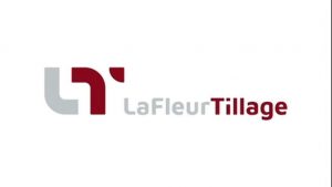 A logo of lafleur tillage in gray and maroon