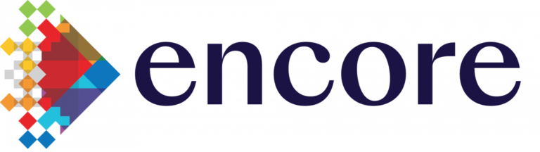 Colorful logo of "encore" brand.